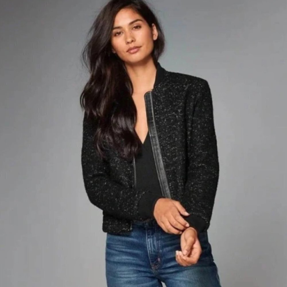 Abercrombie & Fitch Size M Black Speckle  Wool Bomber Jacket